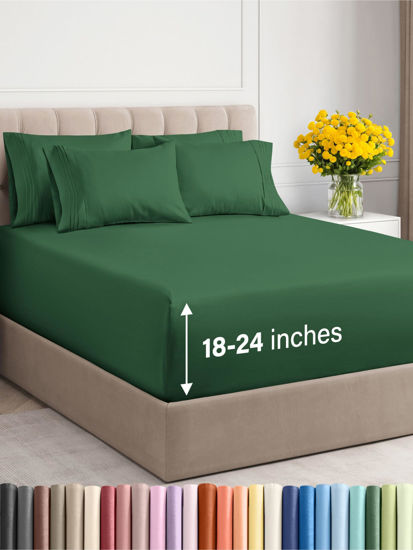 Picture of Extra Deep King Sheet Set - 6 Piece Breathable & Cooling Sheets - Hotel Luxury Bedding Set w/18-24 Inch Extra Deep Pockets - Easy Fit - Super Soft, Wrinkle Free and Comfy - Emerald Green, King Size