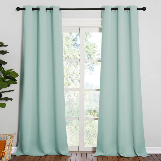 Picture of NICETOWN Patio Glass Door Panels - Blackout Curtains for Bedroom/Living Room, Privacy Panel Drapes for Dining Room and Guest Room (Aqua, 42 inches Wide x 90 inches Long, 1 Pair)