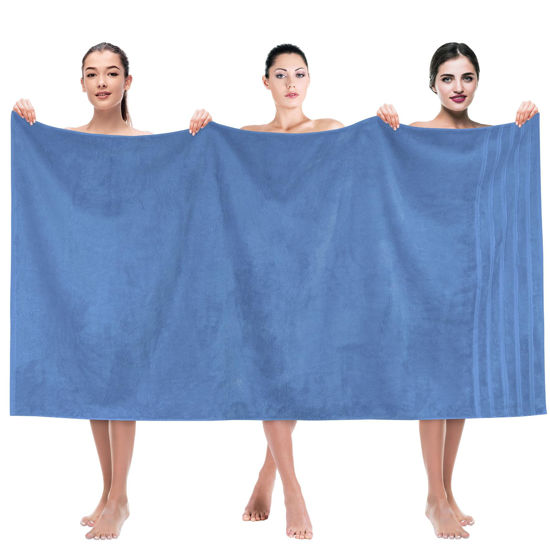 Picture of American Soft Linen 35x70 Jumbo Large Bath Towels, 100% Cotton Turkish Bath Sheet, Oversized Luxury Bath Towel Sheets for Bathroom Beach and Pool, Electric Blue