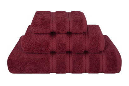Picture of American Soft Linen Premium 3 Piece Towel Set, 1 Bath Towel 1 Hand Towel 1 Washcloth, 100% Cotton Turkish Towels for Bathroom, Bordeaux Red Towel Set