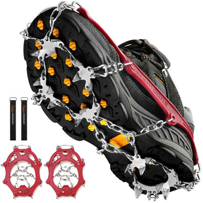 Picture of Crampons Ice Cleats Traction Snow Grips for Boots Shoes Women Men Anti Slip 19 Stainless Steel Spikes Safe Protect for Hiking Fishing Walking Climbing Mountaineering
