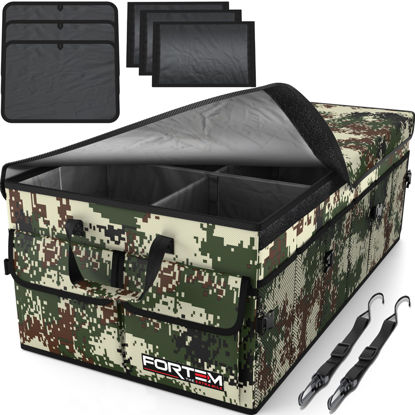 Picture of FORTEM Car Trunk Organizer, Car Storage Organizer, Collapsible Multi Compartment Car Organizer, SUV Trunk Organizer, Non Slip Bottom, Adjustable Securing Straps, Foldable Cover (Forest, X-Large)