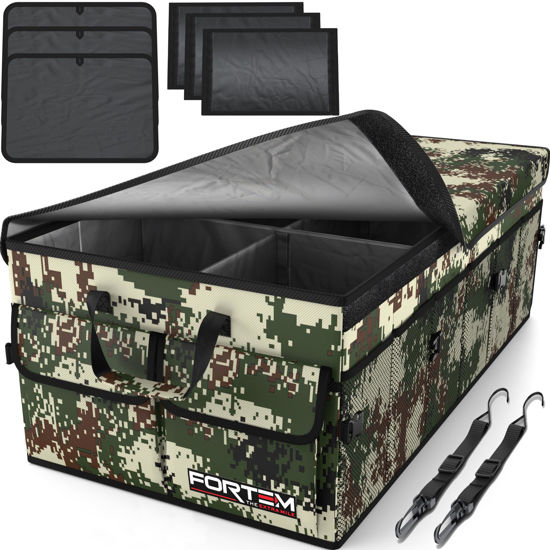 Picture of FORTEM Car Trunk Organizer, Car Storage Organizer, Collapsible Multi Compartment Car Organizer, SUV Trunk Organizer, Non Slip Bottom, Adjustable Securing Straps, Foldable Cover (Forest, X-Large)