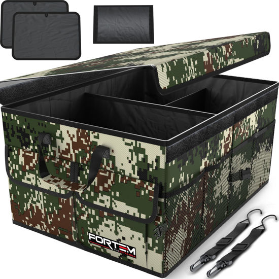 Picture of FORTEM Car Trunk Organizer, Car Storage Organizer, Collapsible Multi Compartment Car Organizer, SUV Trunk Organizer, Non Slip Bottom, Adjustable Securing Straps, Foldable Cover (Forest, Standard)