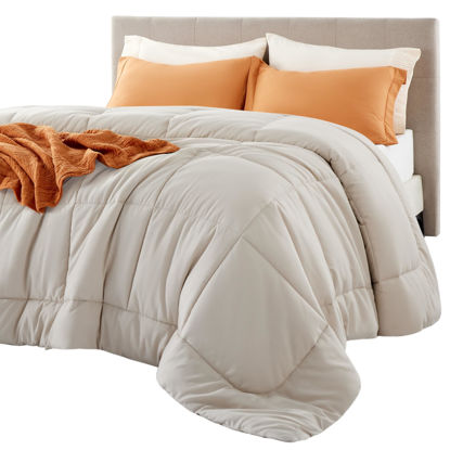 Picture of Bedsure Comforter Duvet Insert - Quilted Comforters King Size, All Season Duvet, GentleSoft™ Down Alternative Bedding, with 8 Tabs, Gifts for Women/Men, Linen, King 90 x 102 Inches