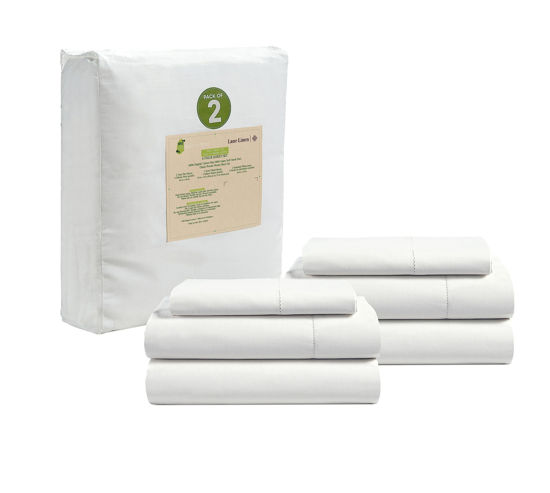 Picture of LANE LINEN 100% Organic Cotton Twin Sheets Set, 6Pc Twin Bed Sheets, Breathable Cotton Sheets Twin Size Bed Set, Dorm Room Essentials with 15" Deep Pocket Fitted Sheet - White Twin Sheets (2 Pack)