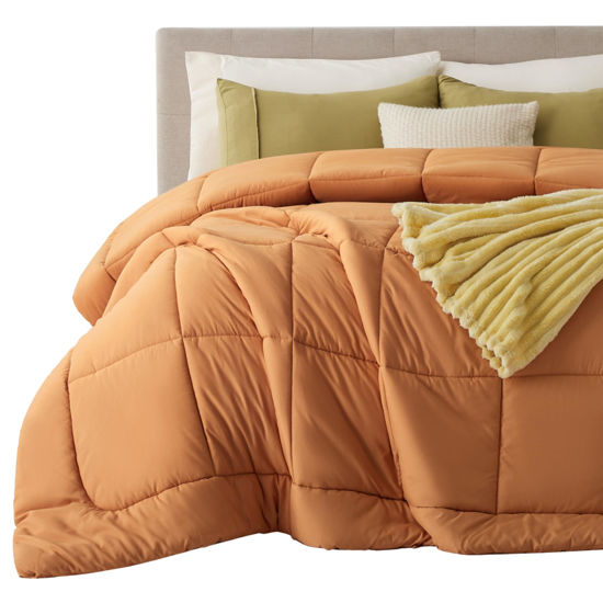 Picture of Bedsure Comforter Duvet Insert - Quilted Comforters Queen Size, All Season Duvet, Down Alternative Bedding, with 8 Tabs, Gifts for Women/Men, Burnt Orange, Queen 88 x 88 Inches