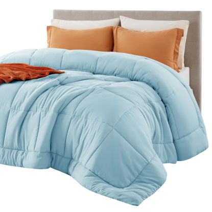 Picture of Bedsure Comforter Duvet Insert - Quilted Comforters Queen Size, All Season Duvet, Down Alternative Bedding, with 8 Tabs, Gifts for Women/Men, Light Blue, Queen 88 x 88 Inches