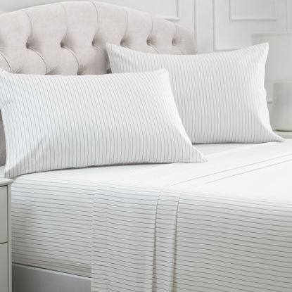 Picture of Mellanni King Sheets Set - 4 PC Iconic Collection Bedding Sheets & Pillowcases - Hotel Luxury, Extra Soft, Cooling Bed Sheets - for Women, Men, Kids & Teens (King, Pin Stripe Gray)