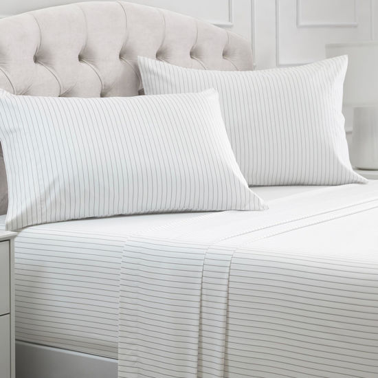 Picture of Mellanni King Sheets Set - 4 PC Iconic Collection Bedding Sheets & Pillowcases - Hotel Luxury, Extra Soft, Cooling Bed Sheets - for Women, Men, Kids & Teens (King, Pin Stripe Gray)