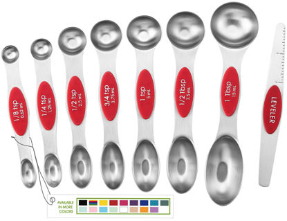 Picture of Spring Chef Red Stainless Steel Magnetic Measuring Spoons Set of 8 with Leveler, Dual Sided Nesting Teaspoon & Tablespoon Measuring Spoons, Kitchen Gadgets for Baking & Cooking, Fits in Spice Jars