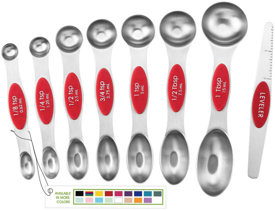 Picture of Spring Chef Red Stainless Steel Magnetic Measuring Spoons Set of 8 with Leveler, Dual Sided Nesting Teaspoon & Tablespoon Measuring Spoons, Kitchen Gadgets for Baking & Cooking, Fits in Spice Jars