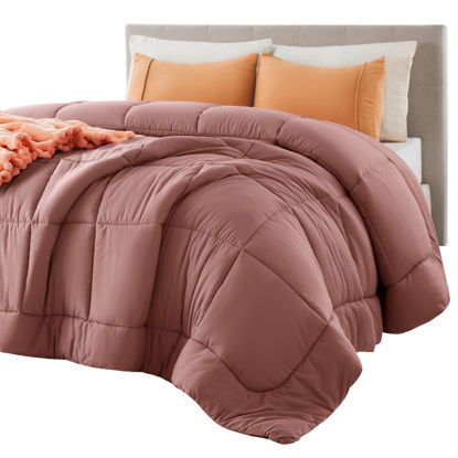 Picture of Bedsure Comforter Duvet Insert - Quilted Comforters Queen Size, All Season Duvet, Down Alternative Bedding, with 8 Tabs, Gifts for Women/Men, Dusty Pink, Queen 88 x 88 Inches