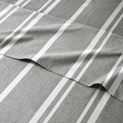 Picture of Twin Size Sheet Set - 4 Piece - Hotel Luxury Bed Sheets - Extra Soft - Deep Pockets - Easy Fit - Breathable & Cooling - Wrinkle Free - Comfy - Grey Stripes 3 Bed Sheets - Twins Sheets - 4 PC
