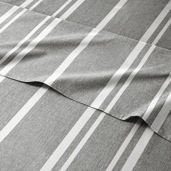 Picture of Twin Size Sheet Set - 4 Piece - Hotel Luxury Bed Sheets - Extra Soft - Deep Pockets - Easy Fit - Breathable & Cooling - Wrinkle Free - Comfy - Grey Stripes 3 Bed Sheets - Twins Sheets - 4 PC