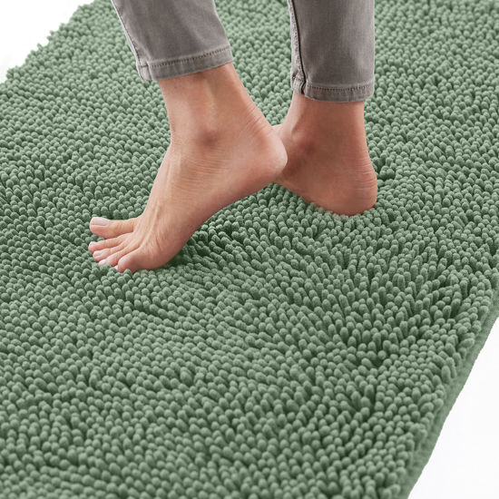 Picture of Gorilla Grip Bath Rug Mat 36x24, Thick Soft Absorbent Chenille, Rubber Backing Quick Dry Microfiber Mats, Machine Washable Rugs for Shower Floor, Bathroom Runner Bathmat Accessories Decor, Sage Green