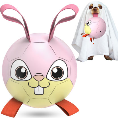 Picture of QDAN Rabbit Dog Toys Soccer Ball with Straps, Easter Day Dog Toys for Medium Small Dogs, Interactive Dog Balls for Tug of War, Herding Dog Ball Toys Outdoor Indoor (6 Inch)