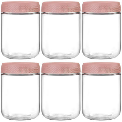 Picture of NETANY 6-pack 16oz Glass jars with Airtight Lids, Overnight Oats Containers with Lids, Wide mouth Mason Salad jars, Glass Food Storage Containers for Snacks Yogurt Spice Sugar-Pink