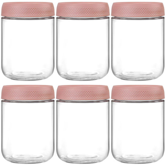 Picture of NETANY 6-pack 16oz Glass jars with Airtight Lids, Overnight Oats Containers with Lids, Wide mouth Mason Salad jars, Glass Food Storage Containers for Snacks Yogurt Spice Sugar-Pink