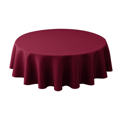 Picture of Biscaynebay Textured Fabric Christmas Tablecloths Round 60", Burgundy Water Resistant Table Cloth for Dining, Kitchen, Wedding, Parties etc. Machine Washable