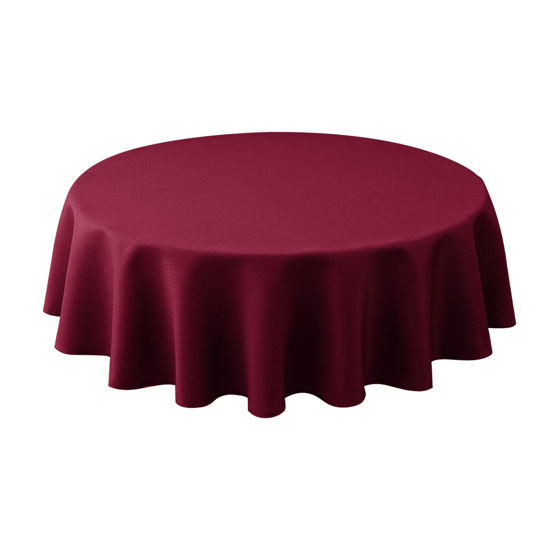 Picture of Biscaynebay Textured Fabric Christmas Tablecloths Round 60", Burgundy Water Resistant Table Cloth for Dining, Kitchen, Wedding, Parties etc. Machine Washable