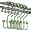 Picture of Titanker Shower Curtain Hooks Rings, Rust-Resistant Metal Double Glide Shower Hooks for Bathroom Shower Rods Curtains, Set of 12 Hooks - Sage Green