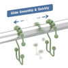 Picture of Titanker Shower Curtain Hooks Rings, Rust-Resistant Metal Double Glide Shower Hooks for Bathroom Shower Rods Curtains, Set of 12 Hooks - Sage Green