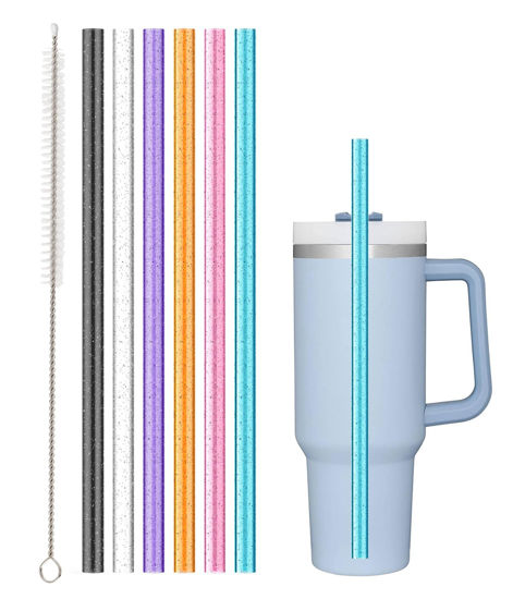 Picture of Replacement Straw Compatible with Stanley 40 oz 30 oz Cup Tumbler, 6 Pack Reusable Straw with Cleaning Brush, Plastic, Color, Dishwasher Safe