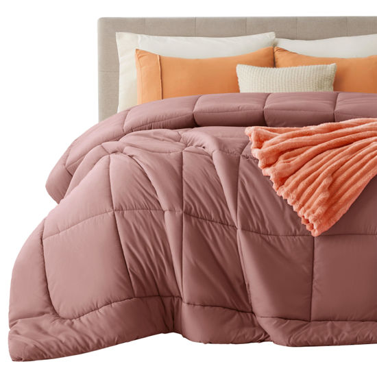 Picture of Bedsure Comforter Duvet Insert - Quilted Comforters King Size, All Season Duvet, Down Alternative Bedding, with 8 Tabs, Gifts for Women/Men, Dusty Pink, King 90 x 102 Inches