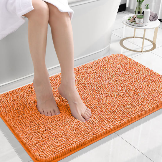 Picture of OLANLY Bathroom Rugs 24x16, Extra Soft Absorbent Chenille Bath Rugs, Rubber Backing Quick Dry, Machine Washable Bath Mats for Bathroom Floor, Tub and Shower, Home Decor Accessories, Orange