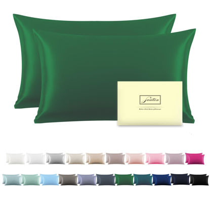 Picture of Silk Pillow Cases 2 Pack Soft Breathable and Sliky Standard Size Pillow Cases Set of 2,Natural Mulberry Satin Silk Pillowcase with Hidden Zipper for Hair and Skin (Olive Green,20"X 26",2pcs)