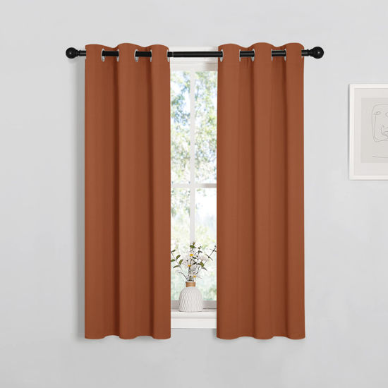 Picture of NICETOWN Halloween Burnt Orange Window Curtains Blackout Drapes, Thermal Insulated Solid Grommet Blackout Curtains/Draperies for Living Room (1 Pair, 29 by 45 inches)
