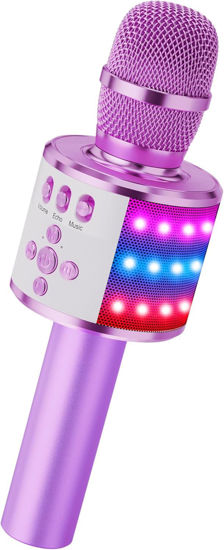 Picture of BONAOK Kids Karaoke Microphone Bluetooth Wireless Mic for Adults Singing Microphones with Speaker Disco Light Echo Sound Portable for Home Party Outdoor Gift Toys Q78(Light Purple)