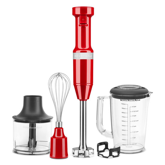 Picture of KitchenAid Variable Speed Corded Hand Blender with Accessories, Empire Red, KHBV83ER