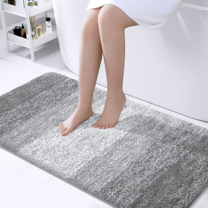 Picture of OLANLY Bathroom Rug Mat 47x24, Extra Soft and Absorbent Microfiber Bath Rug, Non-Slip Plush Shaggy Bath Carpet Runner, Machine Wash Dry, Bath Mat for Bathroom Floor, Tub and Shower, Light Grey