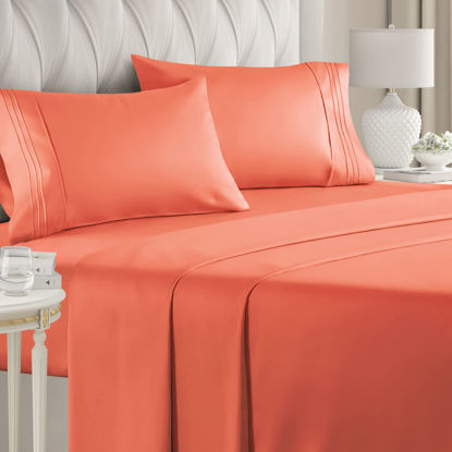 Picture of Twin 4 Piece Sheet Set - Breathable & Cooling Bed Sheets - Hotel Luxury Bed Sheets for Women, Men, Kids & Teens - Comfy Bedding w/ Deep Pockets & Easy Fit - Soft & Wrinkle Free - Twin Coral Sheets