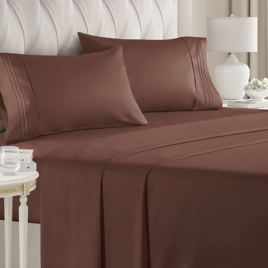 Picture of Twin 4 Piece Sheet Set - Breathable & Cooling Bed Sheets - Hotel Luxury Bed Sheets for Women, Men, Kids & Teens - Comfy Bedding w/ Deep Pockets & Easy Fit - Soft & Wrinkle Free - Twin Brown Sheets