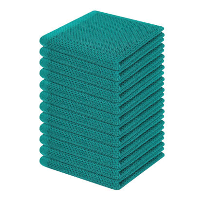 Picture of Homaxy 100% Cotton Waffle Weave Kitchen Dish Cloths, Ultra Soft Absorbent Quick Drying Dish Towels, 12 x 12 Inches, 12-Pack, Teal
