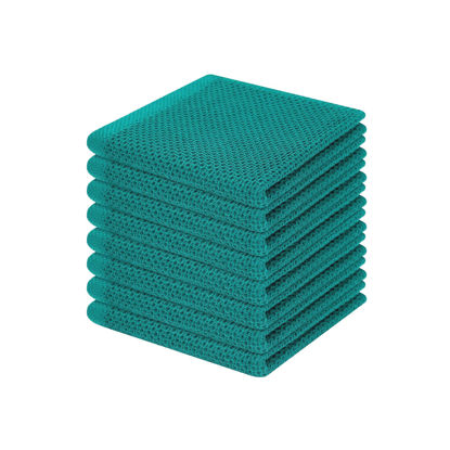 Picture of Homaxy 100% Cotton Waffle Weave Kitchen Dish Cloths, Ultra Soft Absorbent Quick Drying Dish Towels, 12 x 12 Inches, 8-Pack, Teal