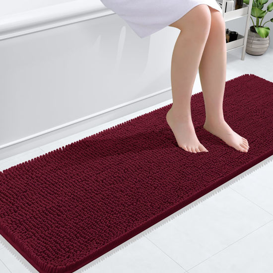 Picture of OLANLY Bathroom Rugs 59x20, Extra Soft Absorbent Chenille Bath Rugs, Rubber Backing Quick Dry, Machine Washable Bath Mats for Bathroom Floor, Tub and Shower, Home Decor Accessories, Burgundy