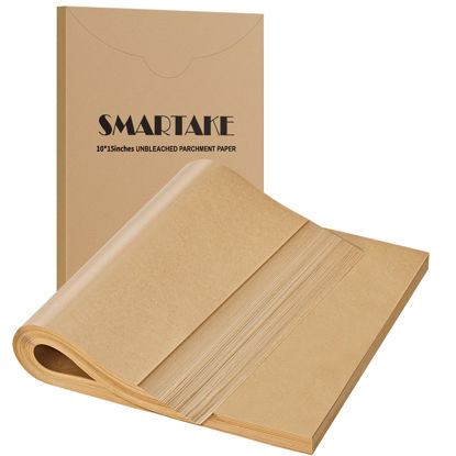 Picture of SMARTAKE 200 Pcs Parchment Paper Baking Sheets, 10x15 Inches Non-Stick Precut Baking Parchment, for Baking Grilling Air Fryer Steaming Bread Cup Cake Cookie and More (Unbleached)