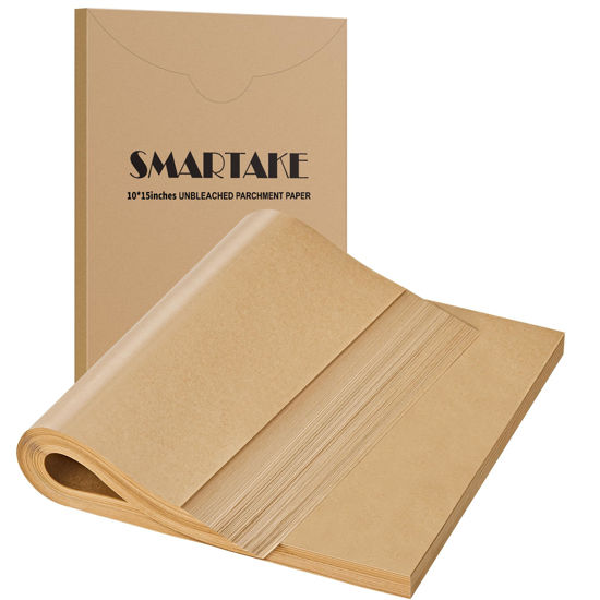 Picture of SMARTAKE 200 Pcs Parchment Paper Baking Sheets, 10x15 Inches Non-Stick Precut Baking Parchment, for Baking Grilling Air Fryer Steaming Bread Cup Cake Cookie and More (Unbleached)