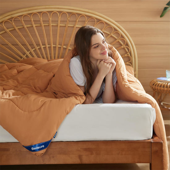Picture of Bedsure Comforter Duvet Insert - Quilted Comforters Twin Size, All Season Duvet, Down Alternative Bedding Comforter with Tabs(Burnt Orange,Twin 88"x68")