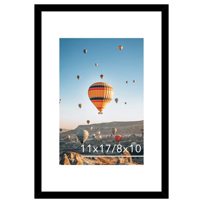 Picture of JCJMY 11x17 Picture Frame Black with 8x10 Mat, Display Photo 8x10 with Mat or 11 x 17 Without Mat, Wall Hanging Large 11x17 Poster Frame with Shatter Resistant Plexiglass, Black