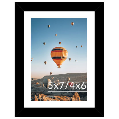 Picture of JCJMY 5x7 Picture Frame Black with 4x6 Mat for Wall Hanging or Tabletop, Display Photo 4x6 with Mat or 5x7 Without Mat, 5 by 7 Wall Gallery Poster Photo Frame with Shatter Resistant Plexiglass, Black