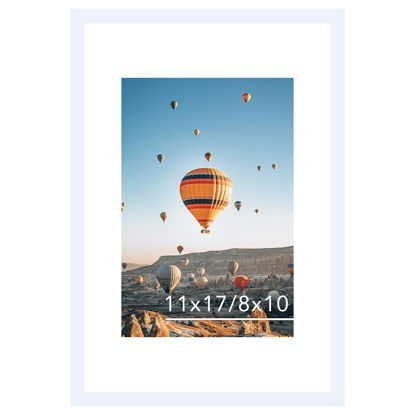 Picture of JCJMY 11x17 Picture Frame White with 8x10 Mat, Display Photo 8x10 with Mat or 11 x 17 Without Mat, Wall Hanging Large 11x17 Poster Frame with Shatter Resistant Plexiglass, White