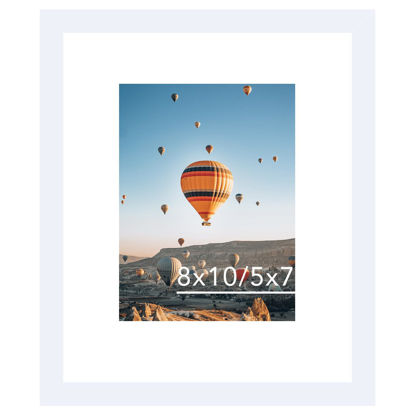 Picture of 8x10 Picture Frame White with 5x7 Mat for Wall Hanging or Tabletop, Display Photo 5x7 with Mat or 8x10 without Mat, 8 by 10 Wall Gallery Poster Photo Frame with Shatter Resistant Plexiglass, White