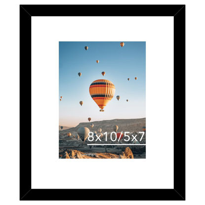 Picture of 8x10 Picture Frame Black with 5x7 Mat for Wall Hanging or Tabletop, Display Photo 5x7 with Mat or 8x10 without Mat, 8 by 10 Wall Gallery Poster Photo Frame with Shatter Resistant Plexiglass, Black