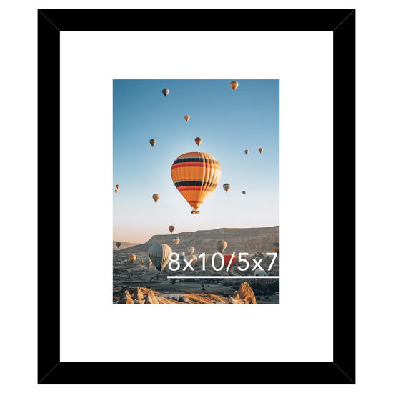 Picture of 8x10 Picture Frame Black with 5x7 Mat for Wall Hanging or Tabletop, Display Photo 5x7 with Mat or 8x10 without Mat, 8 by 10 Wall Gallery Poster Photo Frame with Shatter Resistant Plexiglass, Black