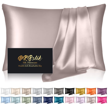 Picture of Silk Pillowcase for Hair and Skin, Mulberry Silk Pillow Cases Queen Size, Soft Anti Acne Cooling Beauty Sleep Both Sides Natural Silk Satin Pillowcases with Hidden Zipper, Gifts for Women Men, Taupe